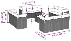 vidaXL Σαλόνι Κήπου 13 Τεμαχίων Γκρι από Συνθετικό Ρατάν με Μαξιλάρια