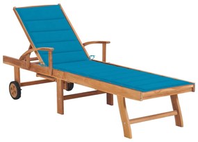vidaXL Ξαπλώστρα από Μασίφ Ξύλο Teak με Μπλε Μαξιλάρι