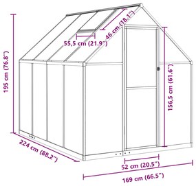 Θερμοκήπιο με Πλαίσιο Βάσης Πράσινο 224x169x195 εκ. Αλουμινίου - Πράσινο