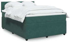 vidaXL Κρεβάτι Boxspring με Στρώμα Σκούρο Πράσινο 140x200εκ. Βελούδινο