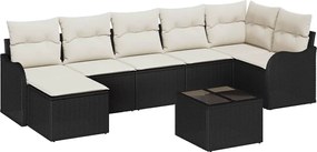 vidaXL Σετ Καναπέ Κήπου με μαξιλάρι 8 pcs Μαύρο και λευκό Πολυ ράταν