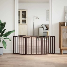 vidaXL Πύλη σκύλου πτυσσόμενη 3 πάνελ καφέ δρυς 150 cm ξύλο λεύκας