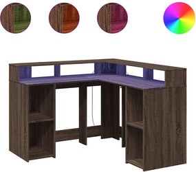 vidaXL Γραφείο με LED Καφέ δρυς 130x130x91 εκ. Επεξεργ. Ξύλο