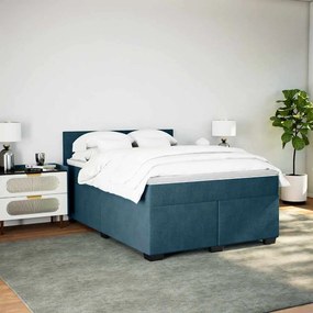 vidaXL Κρεβάτι Boxspring με Στρώμα Μπλε 140x190 εκ. Βελούδινο
