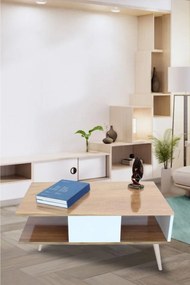 Stewehome Τραπεζάκι Σαλονιού Δρυς με Λευκή Λεπτομέρεια 90x54x42 cm