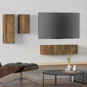 vidaXL Σετ Επίπλων Τηλεόρασης 4 Τεμαχίων Καπνιστή δρυς Επεξ. Ξύλο