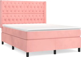 vidaXL Κρεβάτι Boxspring με Στρώμα Ροζ 140x200 εκ. Βελούδινο