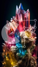 Intra Συλλεκτικό Ξύλινο Παζλ Plywood 4mm - Ζωντανοί πολύχρωμοι κρύσταλλοι σε σκούρο φόντο Σε Ξύλινο Κουτί - Διαστάσεις Puzzle: 10x10 cm – 25 κομμάτια