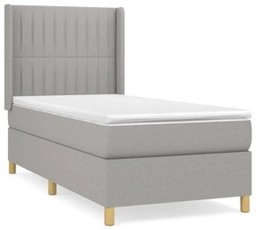 vidaXL Κρεβάτι Boxspring με Στρώμα Ανοιχτό Γκρι 90x200 εκ. Υφασμάτινο