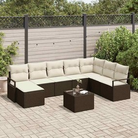 vidaXL Σετ Καναπέ Κήπου 9 pcs Καφέ, Κρέμα Πολυ rattan, βαμμένο ατσάλι