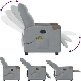 vidaXL Πολυθρόνα Μασάζ Ανακλινόμενη Ανοιχτό Γκρι Υφασμάτινη