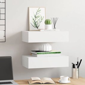 vidaXL Ράφια Τοίχου με Συρτάρια 2 Τεμ. Λευκά 40 x 23,5 x 10εκ. από MDF