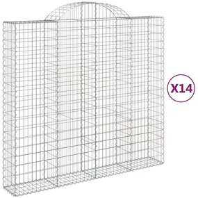 Συρματοκιβώτια Τοξωτά 14 τεμ. 200x50x180/200 εκ. Γαλβαν. Ατσάλι - Ασήμι