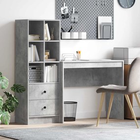 vidaXL Γραφείο με συρτάρι με ράφι με αποθήκευση 2 pcs Σκυρόδεμα Γκρι