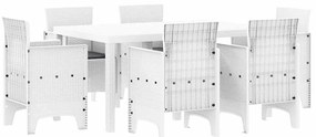 vidaXL Σέτ φαγητού για κήπο 7 pcs Λευκό Rattan Polt