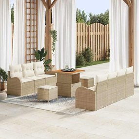 vidaXL Σετ Καναπέ Κήπου με μαξιλάρι 10 pcs Μπεζ Πολυ ράταν