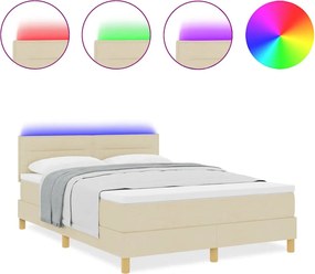 vidaXL LED Κρεβάτι με βάθρο με κεφαλάρι Κρεμ 140 x 200 cm ύφασμα