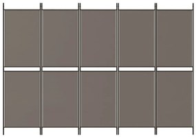 Διαχωριστικό Δωματίου με 5 Πάνελ Ανθρακί 250x180 εκ. από Ύφασμα - Ανθρακί