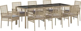 vidaXL Σέτ φαγητού για κήπο 9 pcs Μπεζ συνθετικό ρατάν