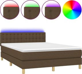 vidaXL Κρεβάτι Boxspring με Στρώμα &amp; LED Σκ.Καφέ 140x200 εκ Υφασμάτινο