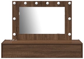vidaXL Τραπέζι Μακιγιάζ Τοίχου με Φώτα LED Καστανό Δρυ