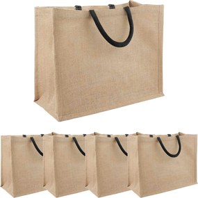 vidaXL Τσάντες από γιούτα 5 Φυσικό και Μαύρο 42 x 33 x 19 εκ