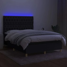 vidaXL Κρεβάτι Boxspring με Στρώμα & LED Μαύρο 140x190 εκ. Υφασμάτινο