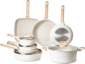 VEVOR 19 Piece Pots and Pans Set Granite Nonstick Kitchen Cookware White