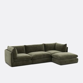 Τριθέσιος αρθρωτός καναπές με πουφ, από μελανζέ πολυεστέρα, MALO