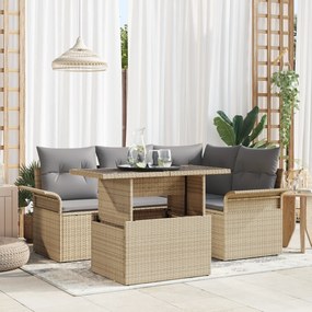 vidaXL Σετ Καναπέ 5 Τεμαχίων με Μαξιλάρια Μπεζ Πολυ Ρατάν