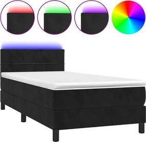 vidaXL Κρεβάτι Boxspring με Στρώμα &amp; LED Μαύρο 100x200 εκ. Βελούδινο