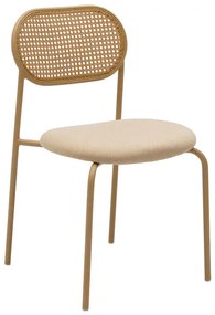 Καρέκλα James pakoworld pe rattan ύφασμα μπεζ-μέταλλο φυσικό 058-000054