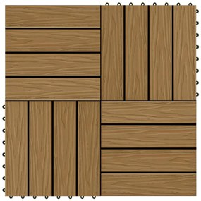 vidaXL Πλακάκια Deck 11 τεμ. Ανάγλυφα Χρώμα Teak 30x30 εκ. 1 μ² WPC