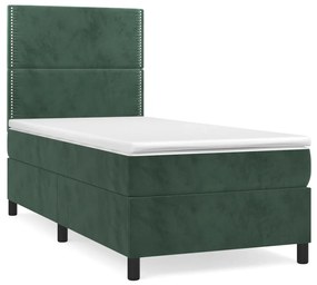 Κρεβάτι Boxspring με Στρώμα Σκούρο Πράσινο 100x200εκ. Βελούδινο - Πράσινο