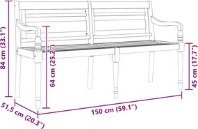 vidaXL Παγκάκι Batavia 150 εκ. από Μασίφ Ξύλο Teak