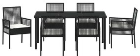vidaXL Σέτ φαγητού για κήπο με μαξιλάρι 7 pcs Μαύρο Πολυ ράταν