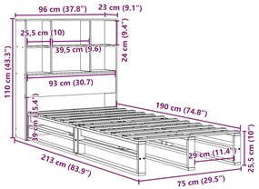 Κρεβάτι Βιβλιοθήκη Χωρίς Στρώμα Καφέ 90x190 εκ Μασίφ Πεύκο - Καφέ