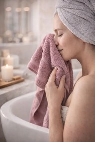 Σετ μπάνιου από βαμβάκι 4 τεμαχίων με πετσέτα μπάνιου Μωβ 70x140 cm