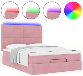 vidaXL Οθωμανικό κρεβάτι με στρώματα & LEDs Ροζ 140x190cm Βελούδο