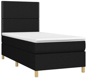 vidaXL Κρεβάτι Boxspring με Στρώμα &amp; LED Μαύρο 100x200 εκ. Υφασμάτινο