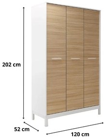 Ντουλάπα ρούχων London Megapap τρίφυλλη χρώμα oak - λευκό 120x52x202εκ.