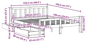 Σκελετός Κρεβατιού Χωρίς Στρώμα 120x190 εκ Μασίφ Ξύλο Πεύκου - Καφέ