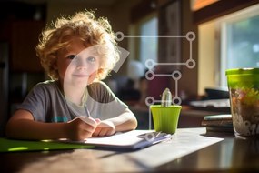 Intra Συλλεκτικό Ξύλινο Παζλ Plywood  4mm - Νεαρό αγόρι που γράφει στο τραπέζι Σε Ξύλινο Κουτί - Διαστάσεις Puzzle: 10x10 cm – 25 κομμάτια