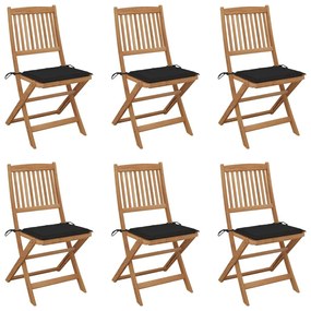 Καρέκλες Κήπου Πτυσσόμενες 6 τεμ. από Ξύλο Ακακίας με Μαξιλάρια - Μαύρο