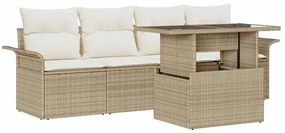 vidaXL Σετ Καναπέ Κήπου με μαξιλάρι 5 pcs Μπεζ Πολυ ράταν