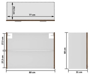 Ντουλάπι Κρεμαστό Γυάλινο Καφέ Δρυς 80x31x60 εκ. Επεξ. Ξύλο - Καφέ