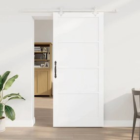 vidaXL Συρόμενη Πόρτα  με Υλικά Λευκή 93x211 εκ. Συμπαγές Ξύλο Πεύκο