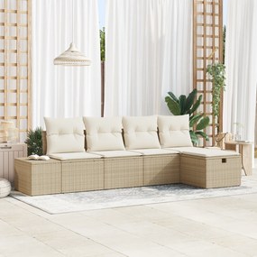 vidaXL Σετ 5 Τεμαχίων Καναπέ Κήπου με Μαξιλάρες Μπεζ Πολυ Ρατάν
