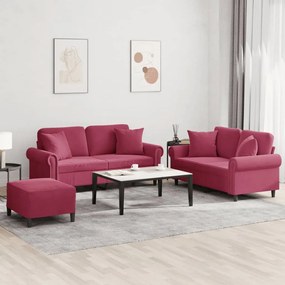 vidaXL Σετ Σαλονιού 3 Τεμαχίων Μπορντό Βελούδινες με Μαξιλάρια