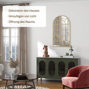 HOMCOM Επιτοίχιος Καθρέφτης, σχέδιο παραθύρου, καθρέφτης εισόδου, μεταλλικό πλαίσιο, 110 x 65 cm, Χρυσό